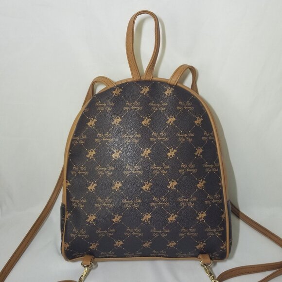 Beverly Hills Polo Club Womens Monogram Backpack Purse Brown Beige Zipper Close - Picture 7 of 16